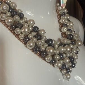 Multi-Strand Pearl Cluster Necklace,Ivory & Charcoal colour pearls. VERY heavy